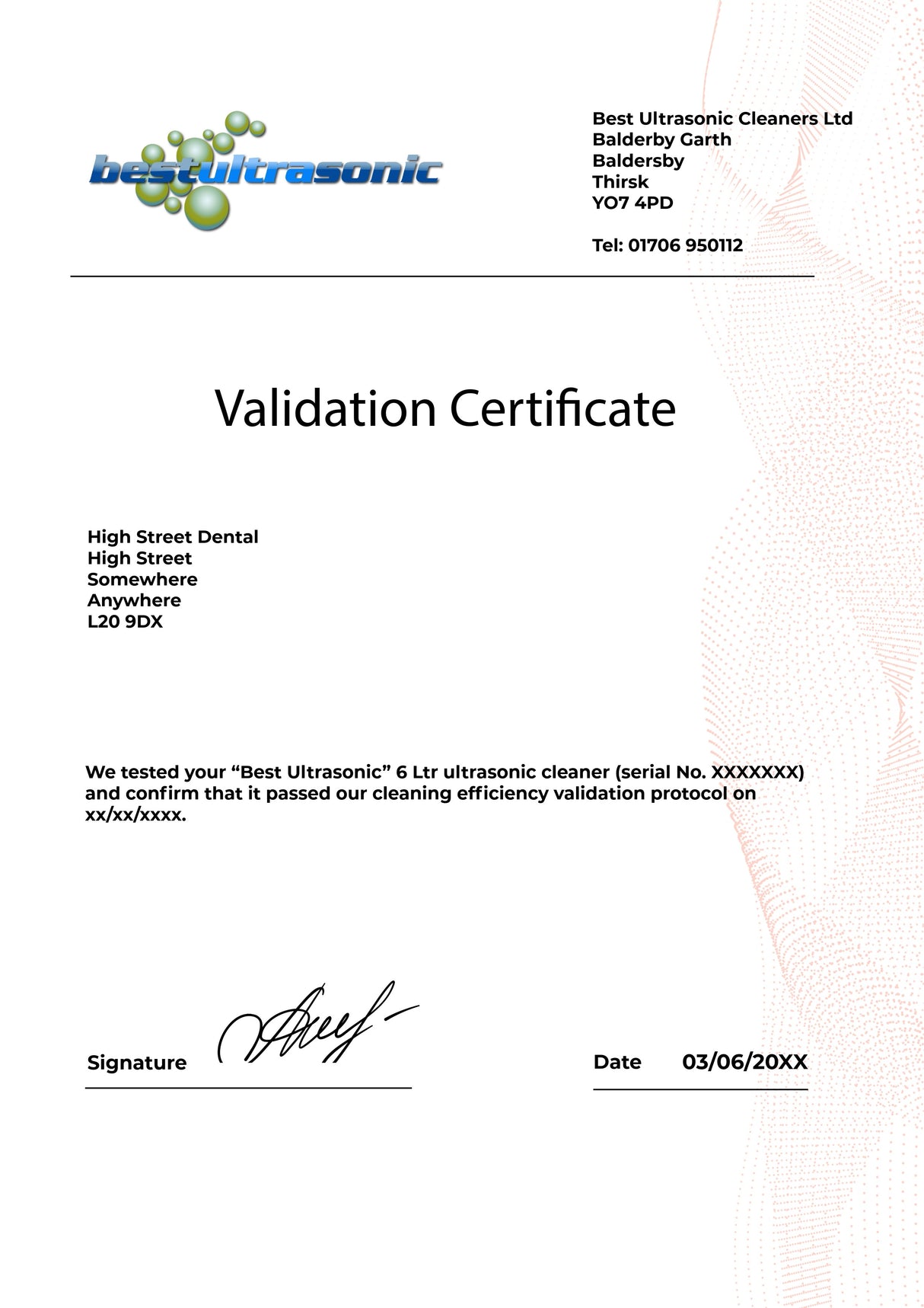 sample Ultrasonic cleaner validation certificate