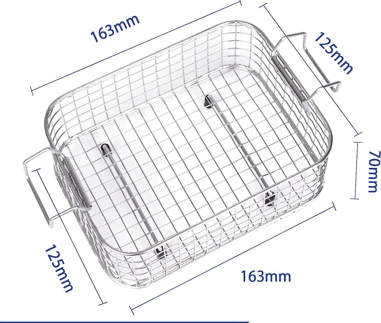 A stainless steel wire basket with handles, shown with measurements of 163mm, 125mm, and 70mm on a white background.