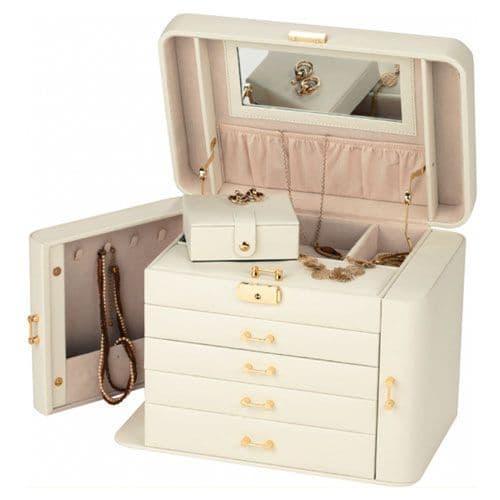 Mele Extra Large Empress Jewellery Box in Bonded Leather (ivory) - Best Ultrasonic Cleaners
