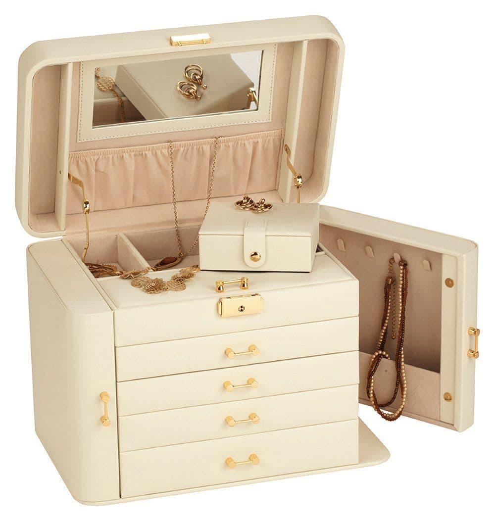 Mele Extra Large Empress Jewellery Box in Bonded Leather (ivory) - Best Ultrasonic Cleaners