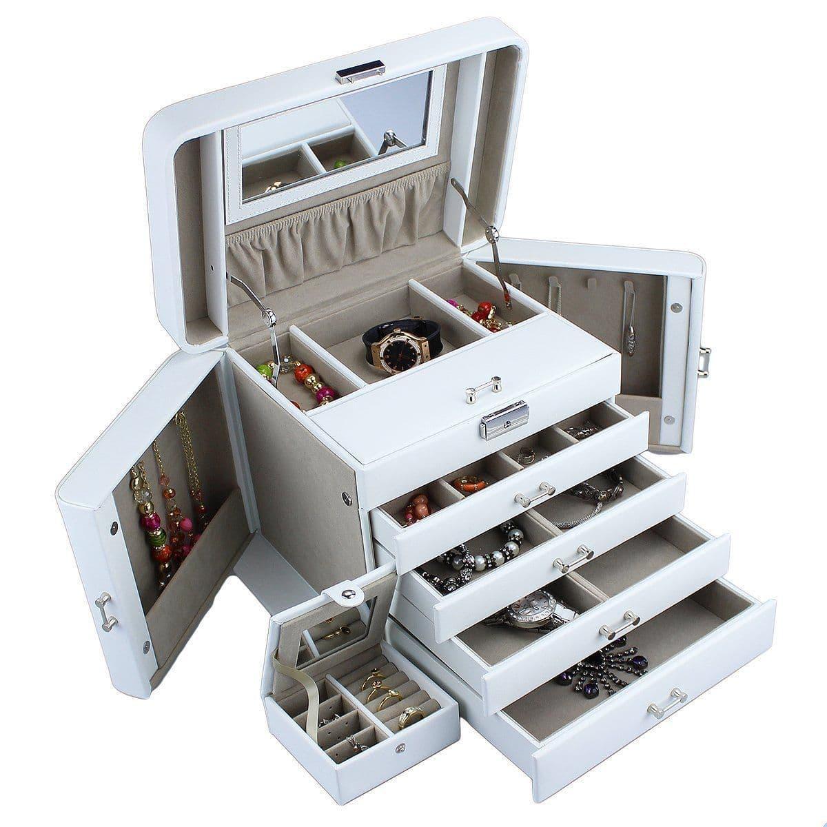 Mele Extra Large Empress Jewellery Box in Bonded Leather (white) - Best Ultrasonic Cleaners