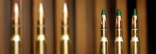 Row of brass rifle cases after ultrasonic cleaning