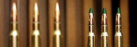 Row of brass rifle cases after ultrasonic cleaning