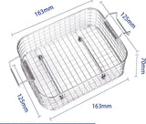 A stainless steel wire basket with handles, shown with measurements of 163mm, 125mm, and 70mm on a white background.