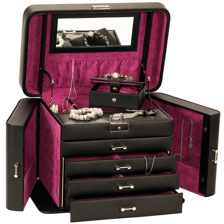 Mele Extra Large Empress Jewellery Box in Bonded Leather (black & pink)