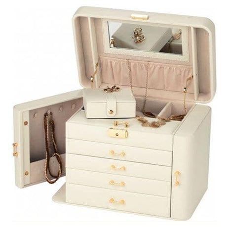 Mele Extra Large Empress Jewellery Box in Bonded Leather (ivory)