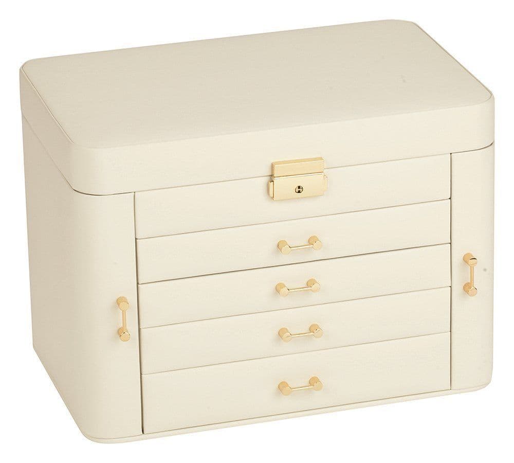 Mele Extra Large Empress Jewellery Box in Bonded Leather (ivory)
