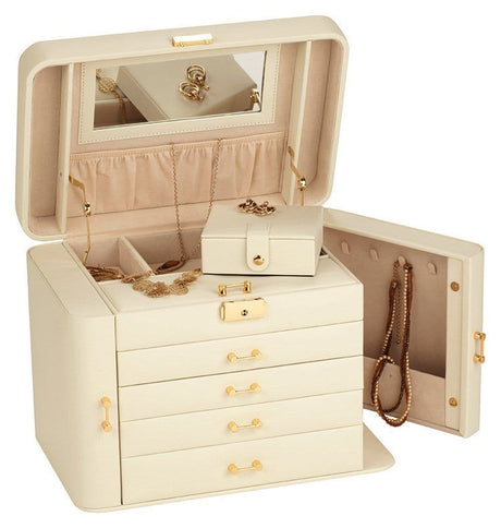 Mele Extra Large Empress Jewellery Box in Bonded Leather (ivory)