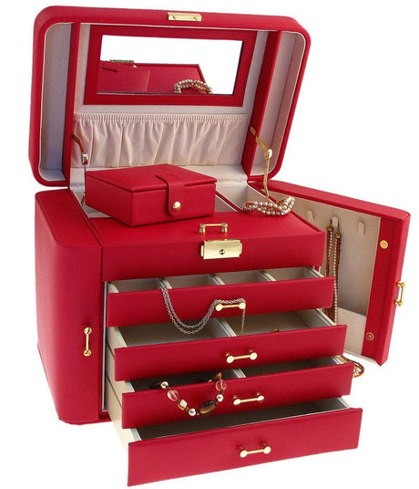 Mele Extra Large Empress Jewellery Box in Bonded Leather (red)