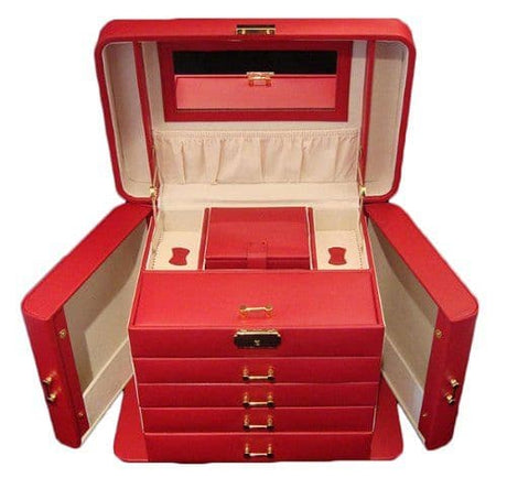 Mele Extra Large Empress Jewellery Box in Bonded Leather (red)