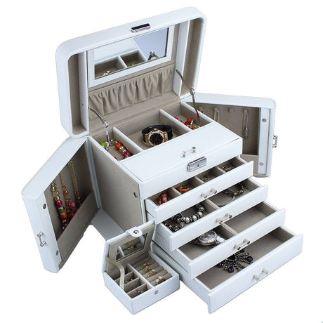 Mele Extra Large Empress Jewellery Box in Bonded Leather (white)