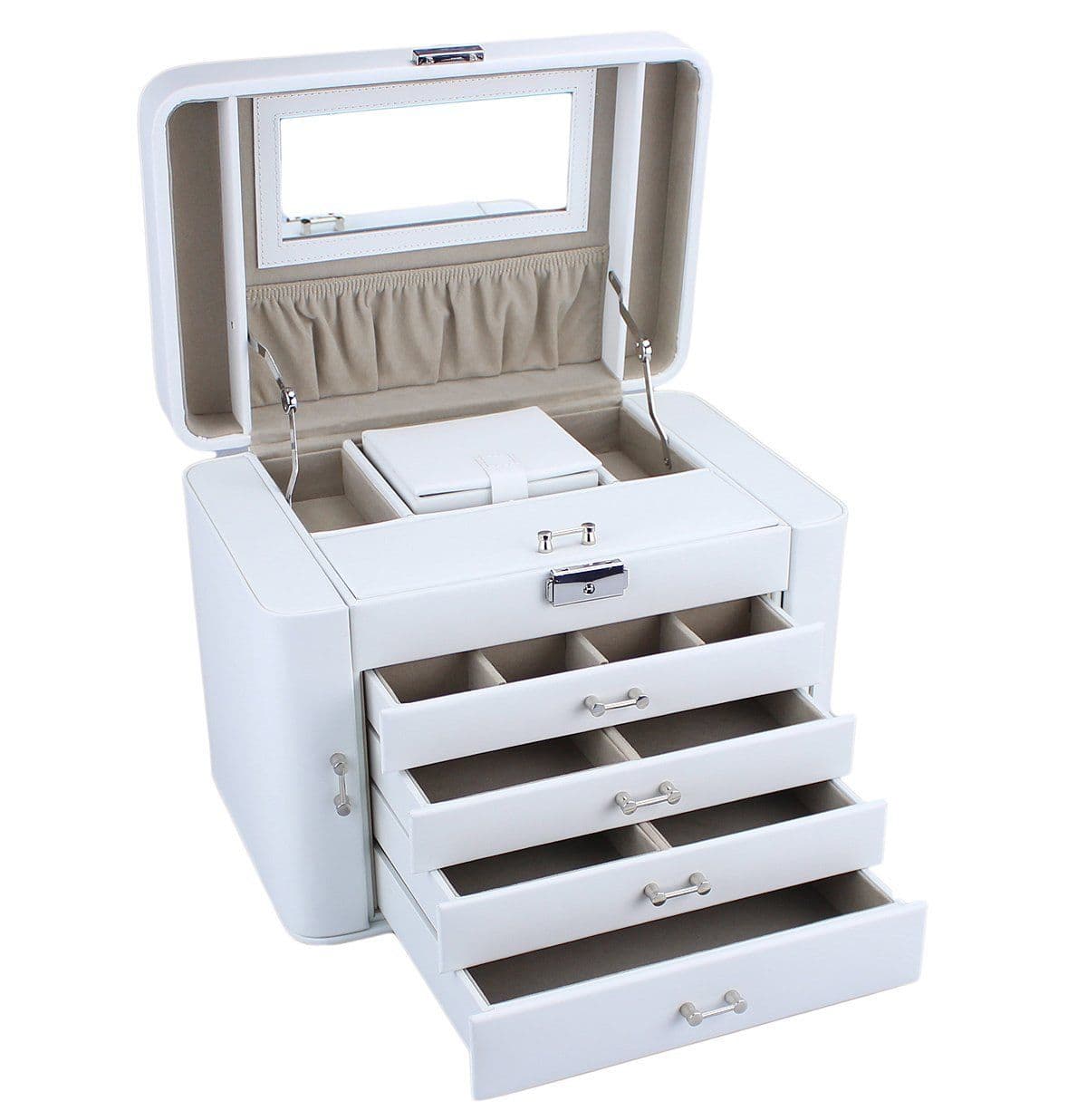 Mele Extra Large Empress Jewellery Box in Bonded Leather (white)