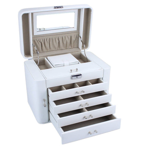 Mele Extra Large Empress Jewellery Box in Bonded Leather (white)