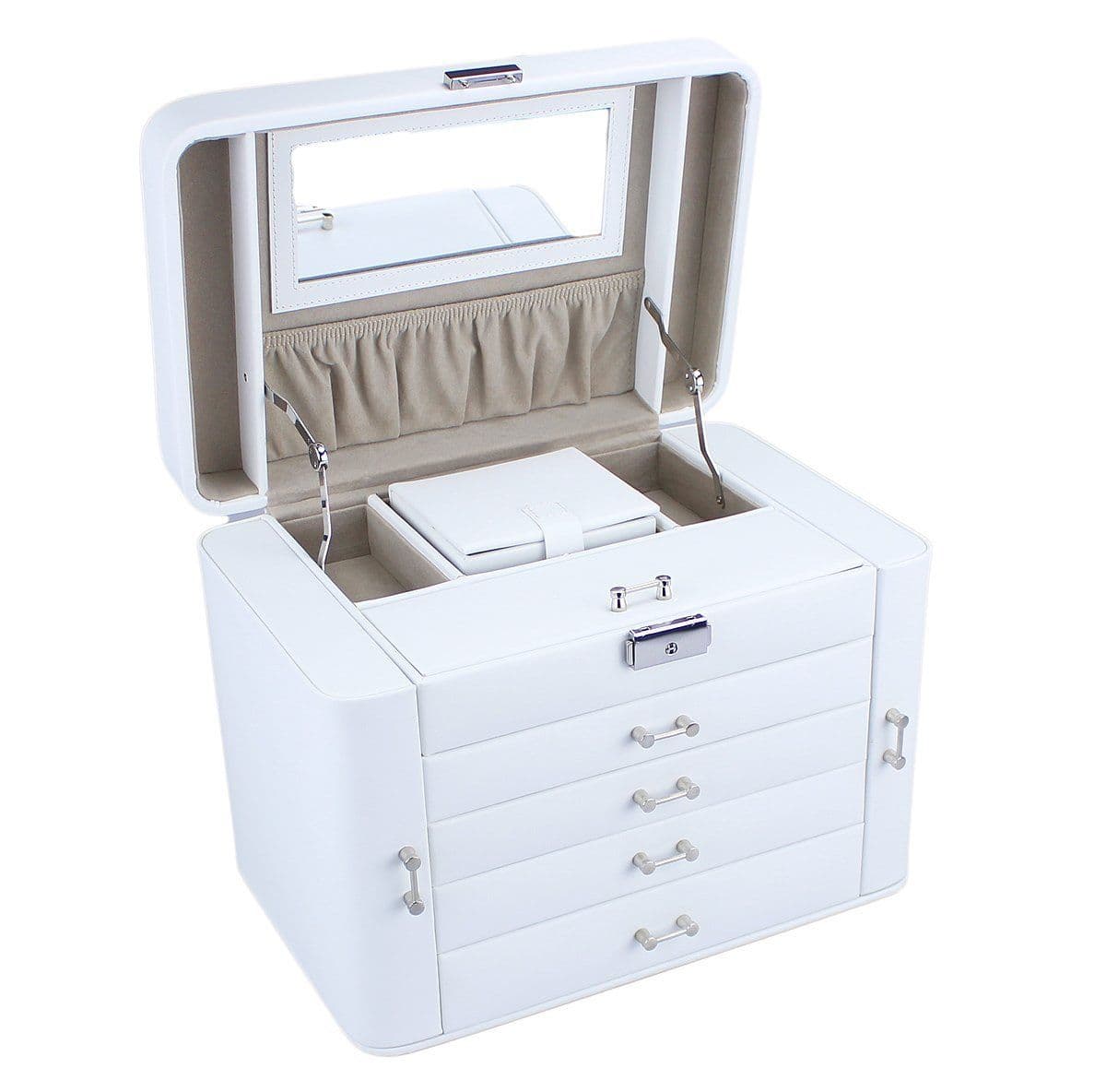 Mele Extra Large Empress Jewellery Box in Bonded Leather (white)
