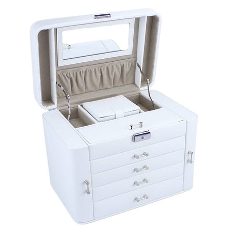 Mele Extra Large Empress Jewellery Box in Bonded Leather (white)