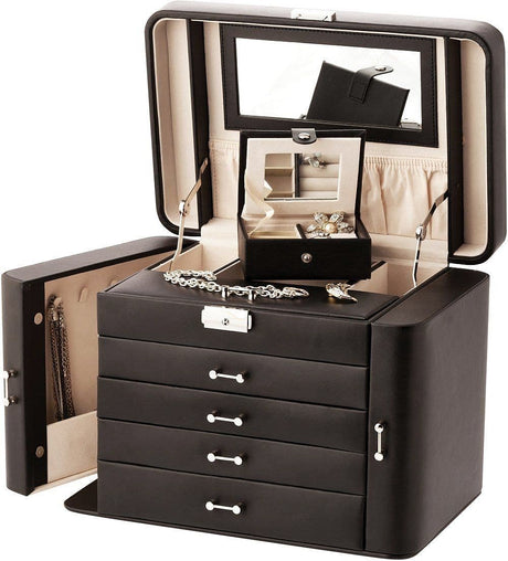 Mele Large Empress Jewellery Box in Bonded Leather (black)
