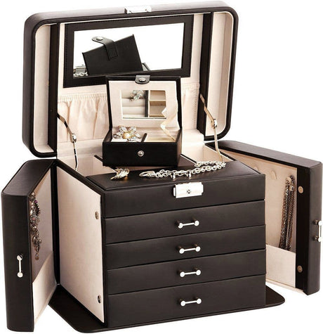 Mele Large Empress Jewellery Box in Bonded Leather (black)