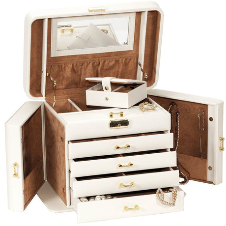 Mele Large Empress Jewellery Box in Bonded Leather (cream & tan)