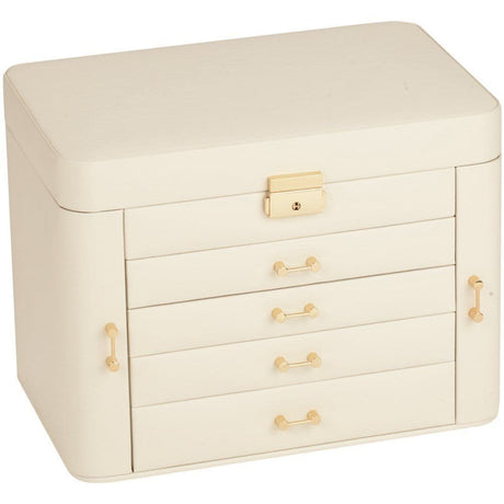 Mele Large Empress Jewellery Box in Bonded Leather (cream & tan)