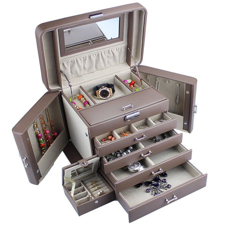 Mele Large Empress Jewellery Box in Bonded Leather (mink)