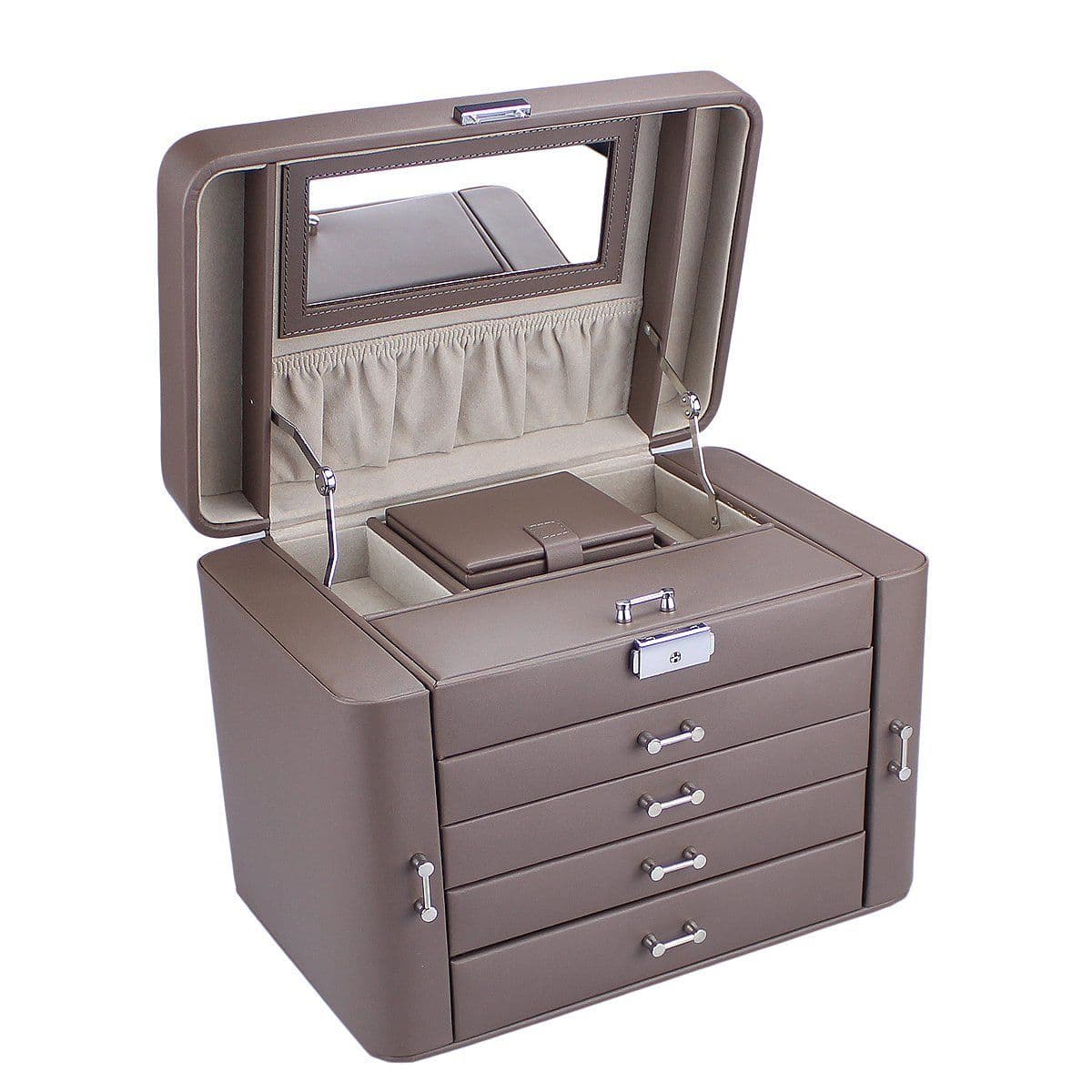 Mele Large Empress Jewellery Box in Bonded Leather (mink)