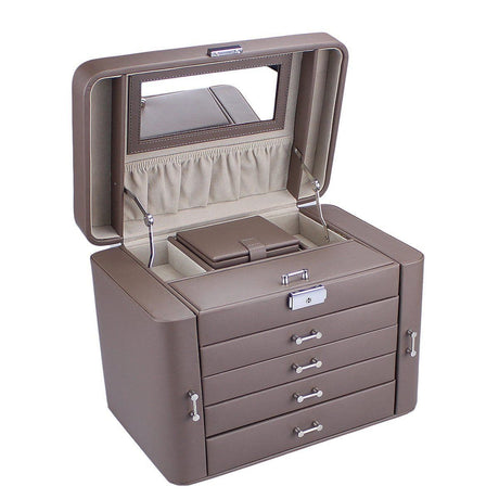 Mele Large Empress Jewellery Box in Bonded Leather (mink)